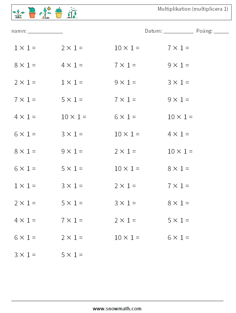 (50) Multiplikation (multiplicera 1) Matematiska arbetsblad 1