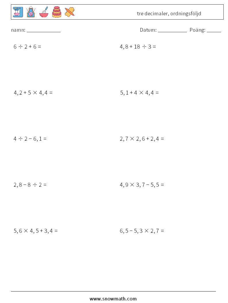 (10) tre decimaler, ordningsföljd Matematiska arbetsblad 7
