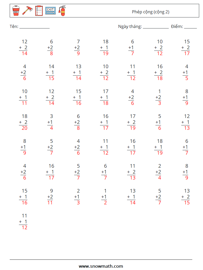 (50) Phép cộng (cộng 2) Bảng tính toán học 14 Câu hỏi, câu trả lời
