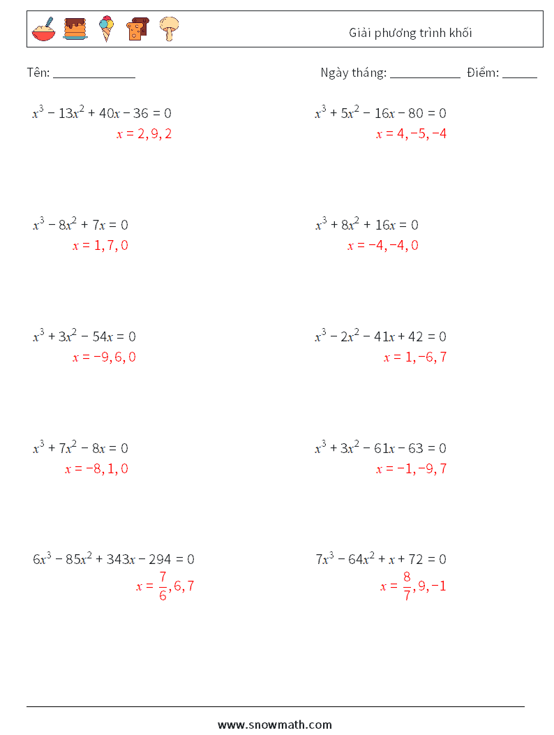 Giải phương trình khối Bảng tính toán học 1 Câu hỏi, câu trả lời