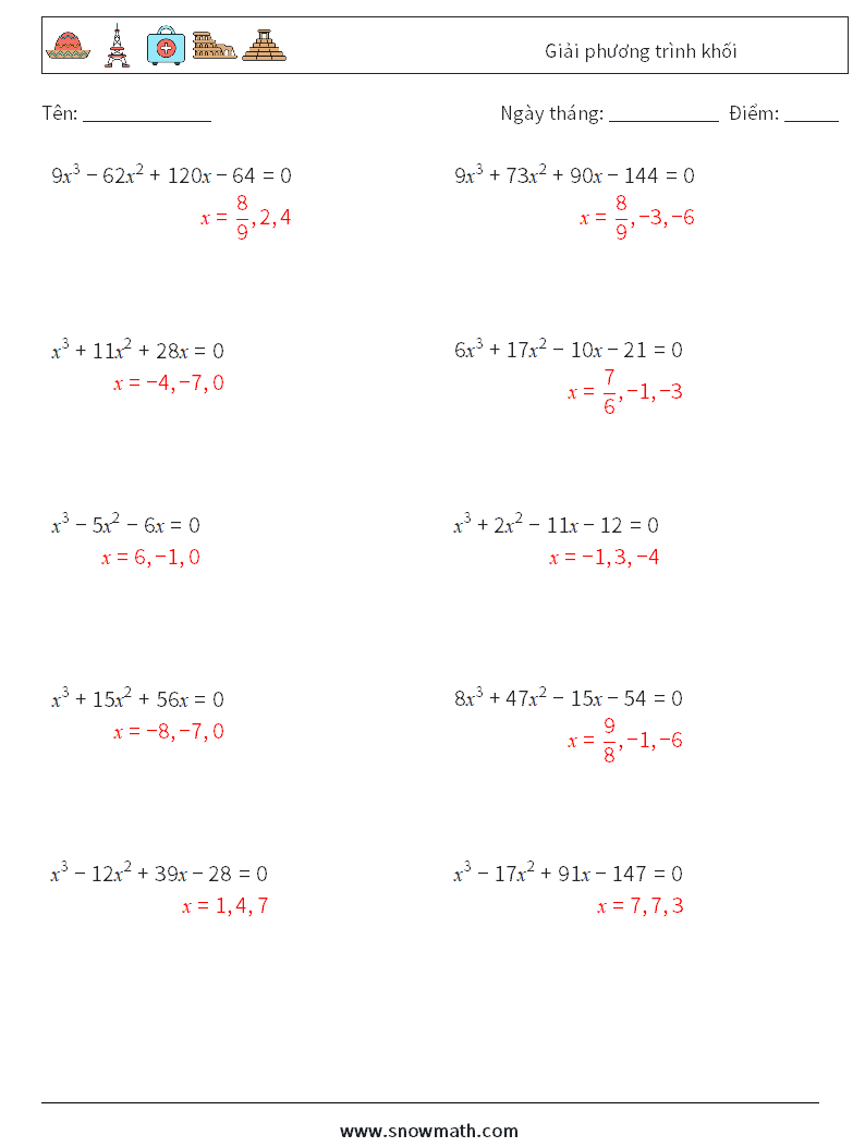Giải phương trình khối Bảng tính toán học 7 Câu hỏi, câu trả lời
