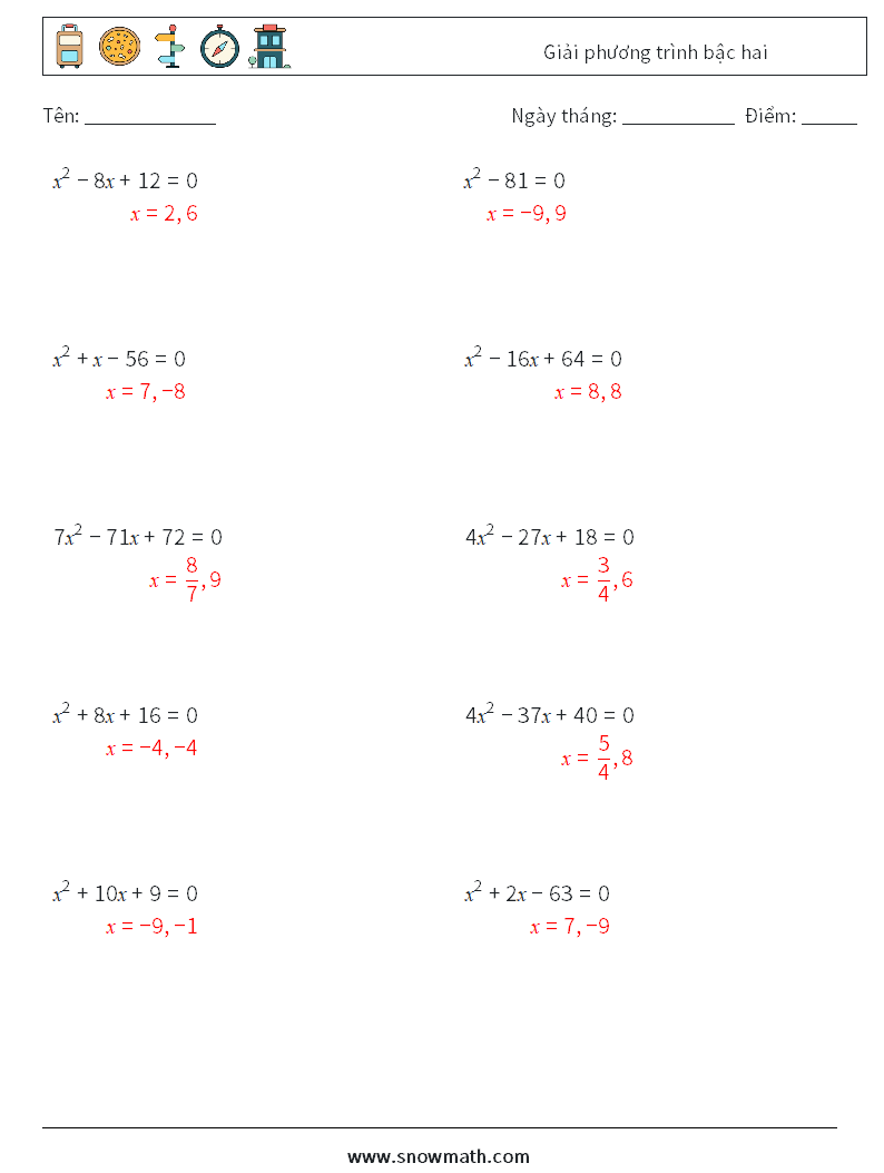 Giải phương trình bậc hai Bảng tính toán học 5 Câu hỏi, câu trả lời
