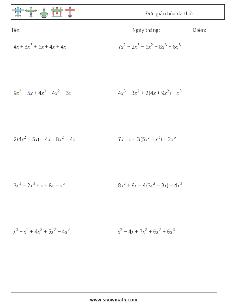 Đơn giản hóa đa thức Bảng tính toán học 5
