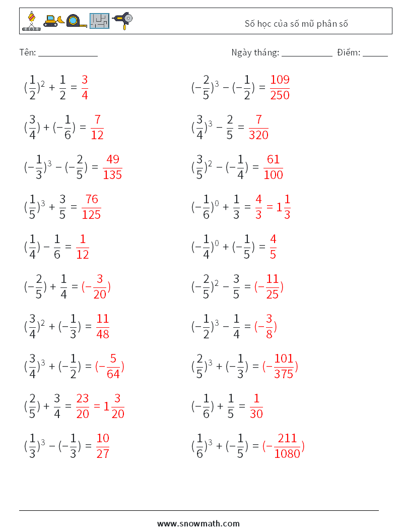 Số học của số mũ phân số Bảng tính toán học 7 Câu hỏi, câu trả lời