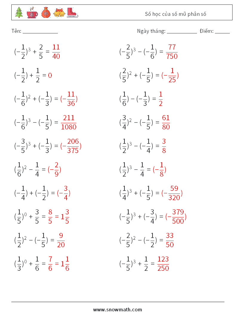 Số học của số mũ phân số Bảng tính toán học 8 Câu hỏi, câu trả lời