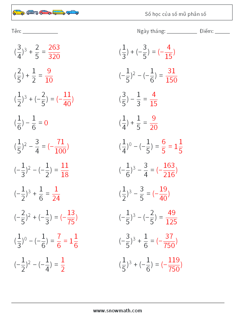 Số học của số mũ phân số Bảng tính toán học 9 Câu hỏi, câu trả lời
