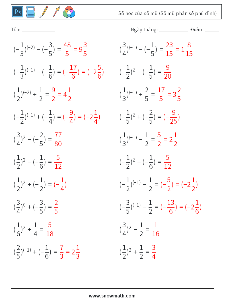 Số học của số mũ (Số mũ phân số phủ định) Bảng tính toán học 2 Câu hỏi, câu trả lời