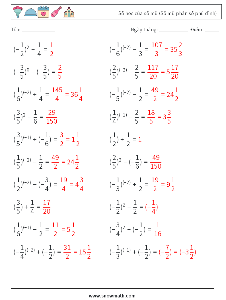  Số học của số mũ (Số mũ phân số phủ định) Bảng tính toán học 3 Câu hỏi, câu trả lời