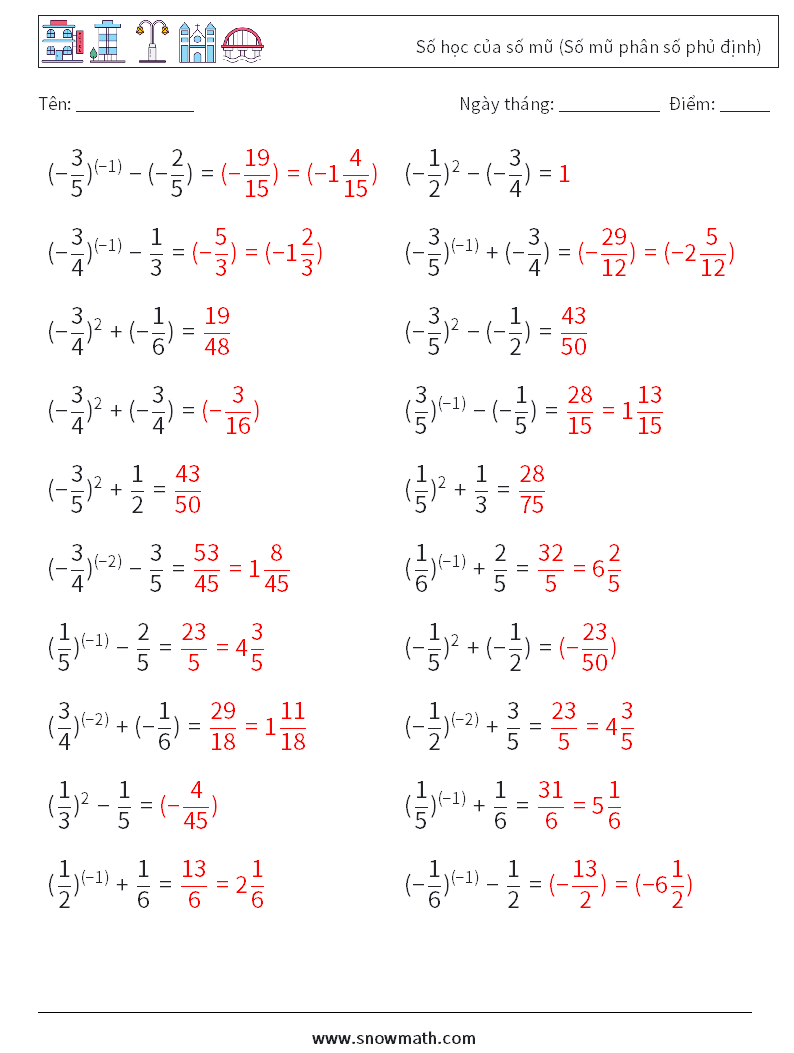  Số học của số mũ (Số mũ phân số phủ định) Bảng tính toán học 9 Câu hỏi, câu trả lời