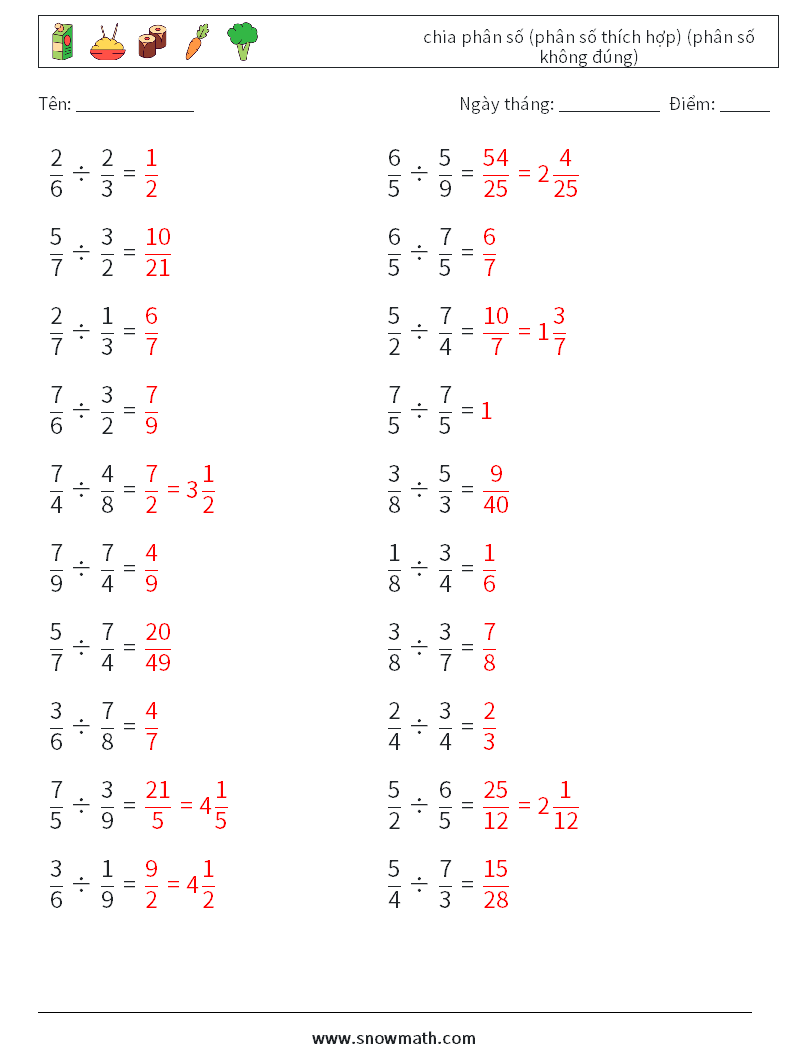(20) chia phân số (phân số thích hợp) (phân số không đúng) Bảng tính toán học 2 Câu hỏi, câu trả lời