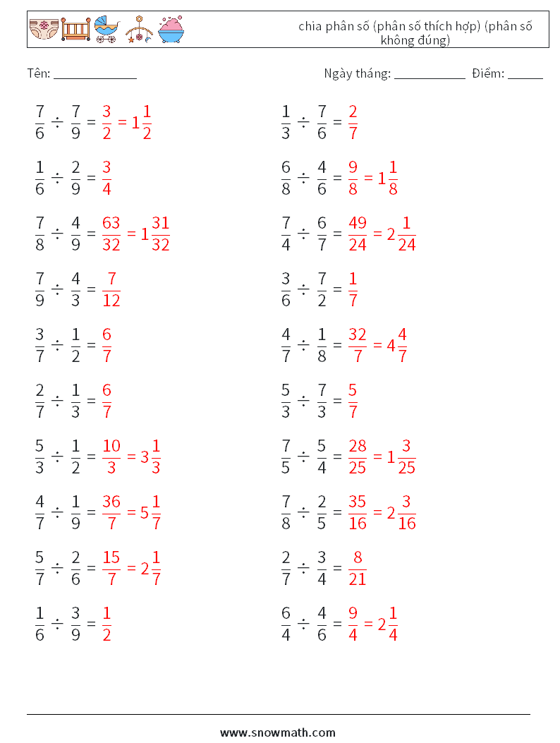 (20) chia phân số (phân số thích hợp) (phân số không đúng) Bảng tính toán học 3 Câu hỏi, câu trả lời