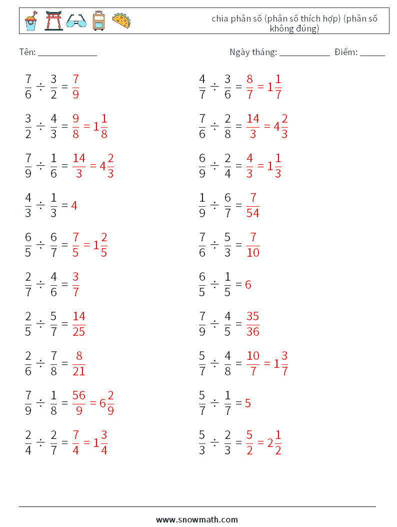 (20) chia phân số (phân số thích hợp) (phân số không đúng) Bảng tính toán học 6 Câu hỏi, câu trả lời