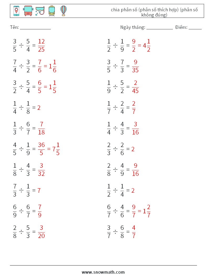 (20) chia phân số (phân số thích hợp) (phân số không đúng) Bảng tính toán học 7 Câu hỏi, câu trả lời