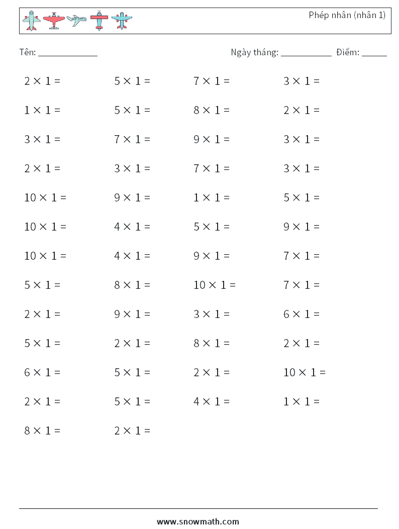 (50) Phép nhân (nhân 1) Bảng tính toán học 6