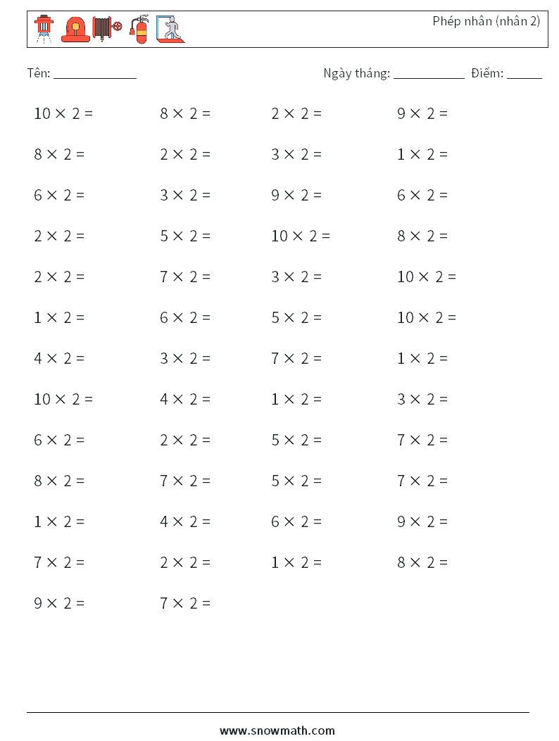(50) Phép nhân (nhân 2) Bảng tính toán học 4