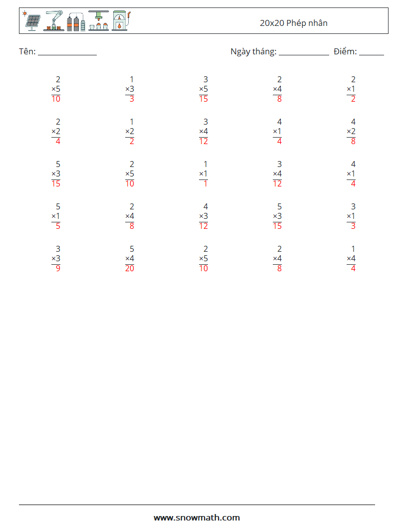 (25) 20x20 Phép nhân Bảng tính toán học 13 Câu hỏi, câu trả lời