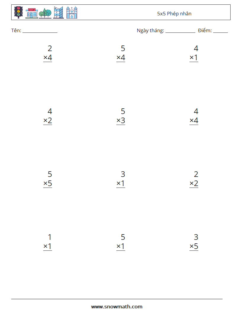 (12) 5x5 Phép nhân Bảng tính toán học 6