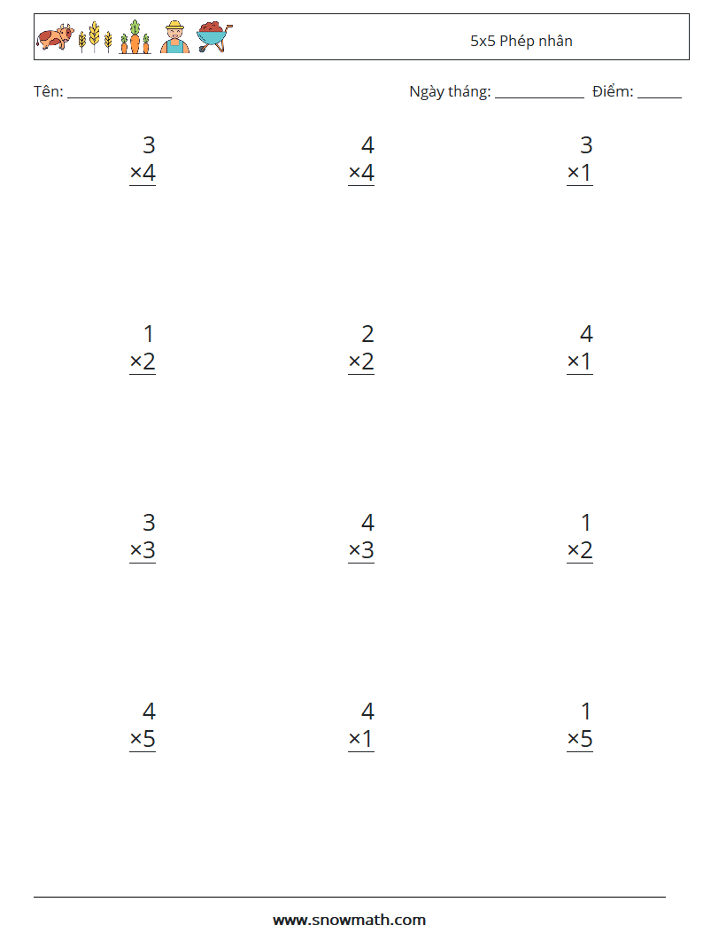 (12) 5x5 Phép nhân Bảng tính toán học 7