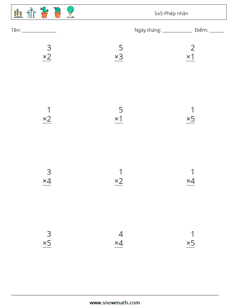(12) 5x5 Phép nhân Bảng tính toán học 9