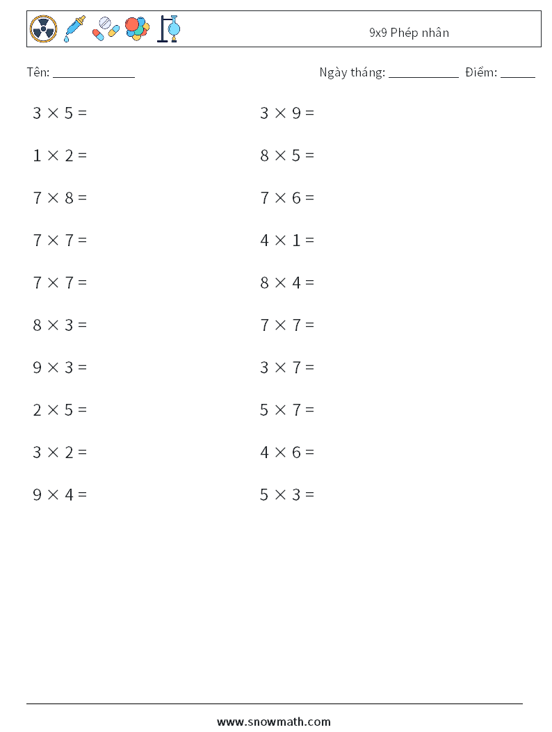 (20) 9x9 Phép nhân Bảng tính toán học 4