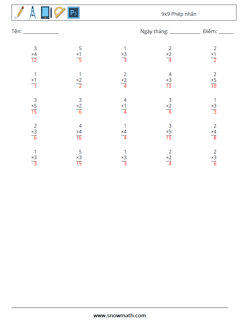 (25) 9x9 Phép nhân Bảng tính toán học 7 Câu hỏi, câu trả lời