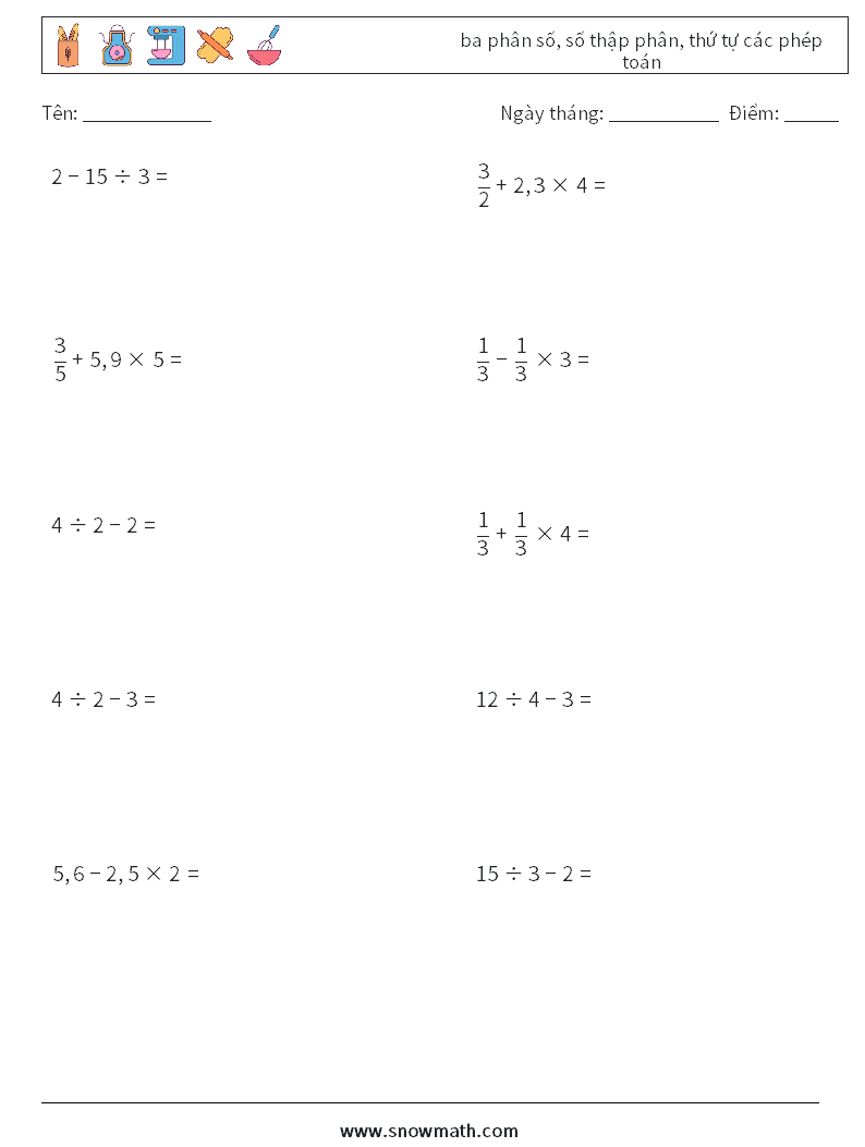 (10) ba phân số, số thập phân, thứ tự các phép toán Bảng tính toán học 7