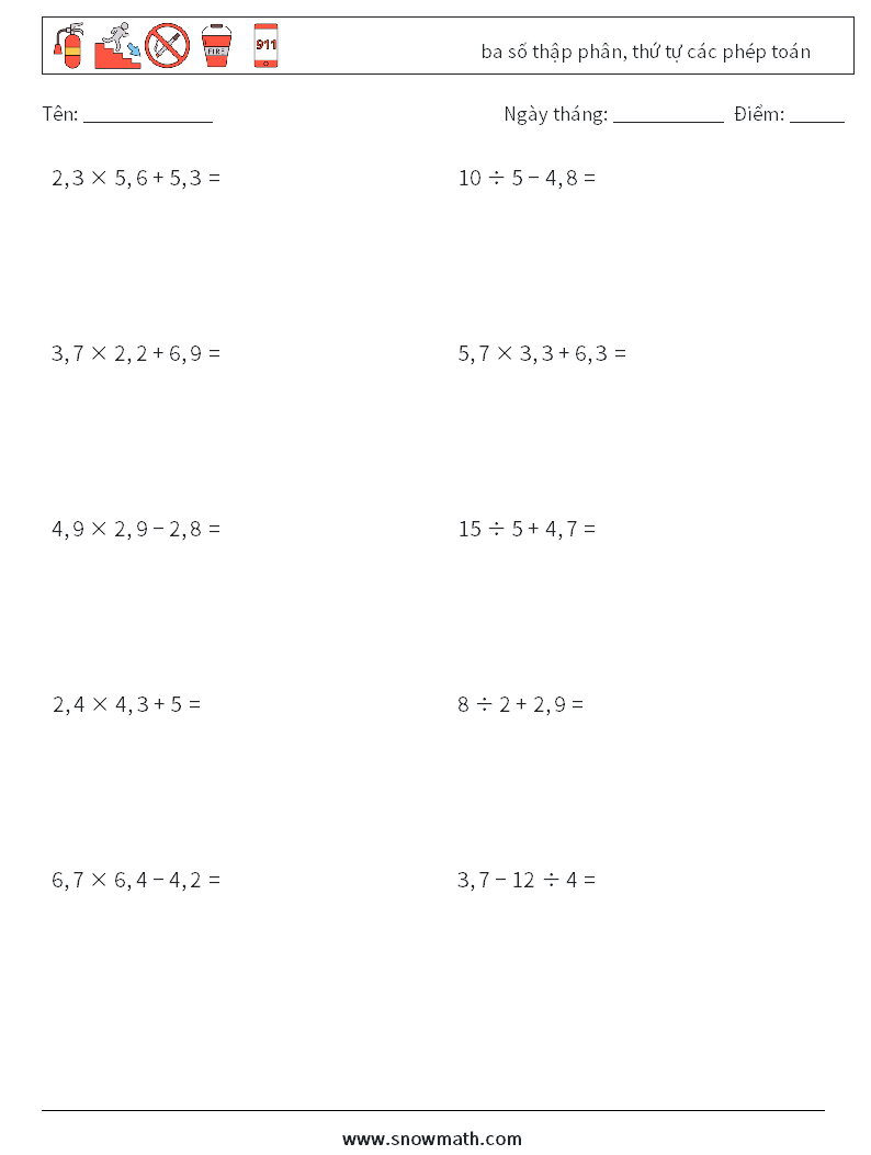 (10) ba số thập phân, thứ tự các phép toán Bảng tính toán học 18