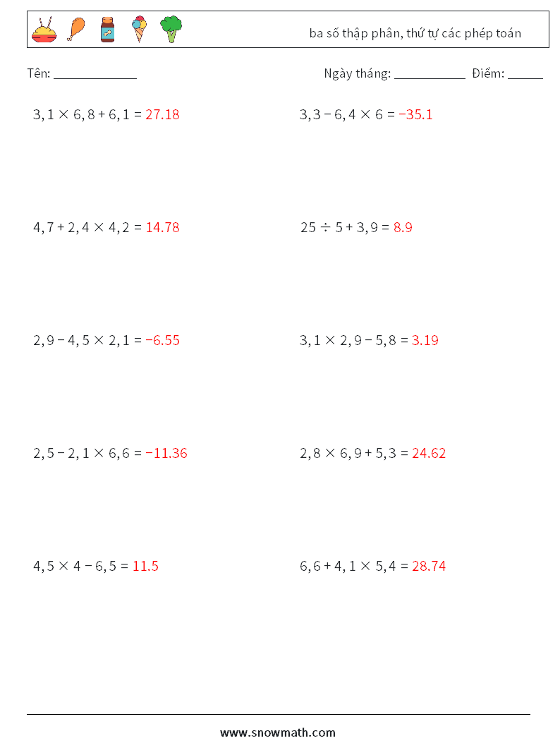 (10) ba số thập phân, thứ tự các phép toán Bảng tính toán học 7 Câu hỏi, câu trả lời