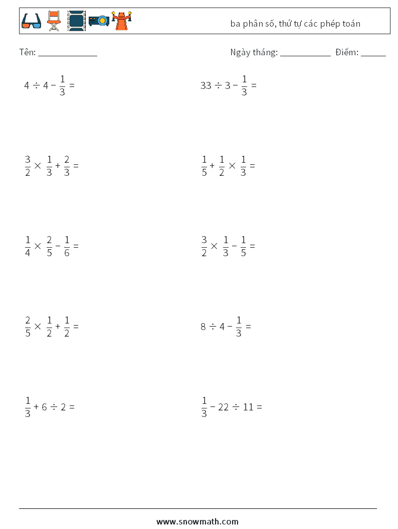 (10) ba phân số, thứ tự các phép toán Bảng tính toán học 11