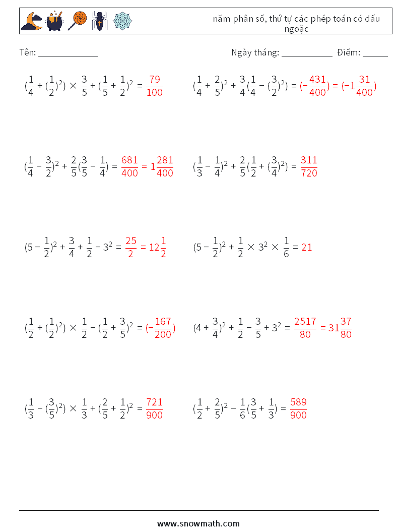 (10) năm phân số, thứ tự các phép toán có dấu ngoặc Bảng tính toán học 1 Câu hỏi, câu trả lời