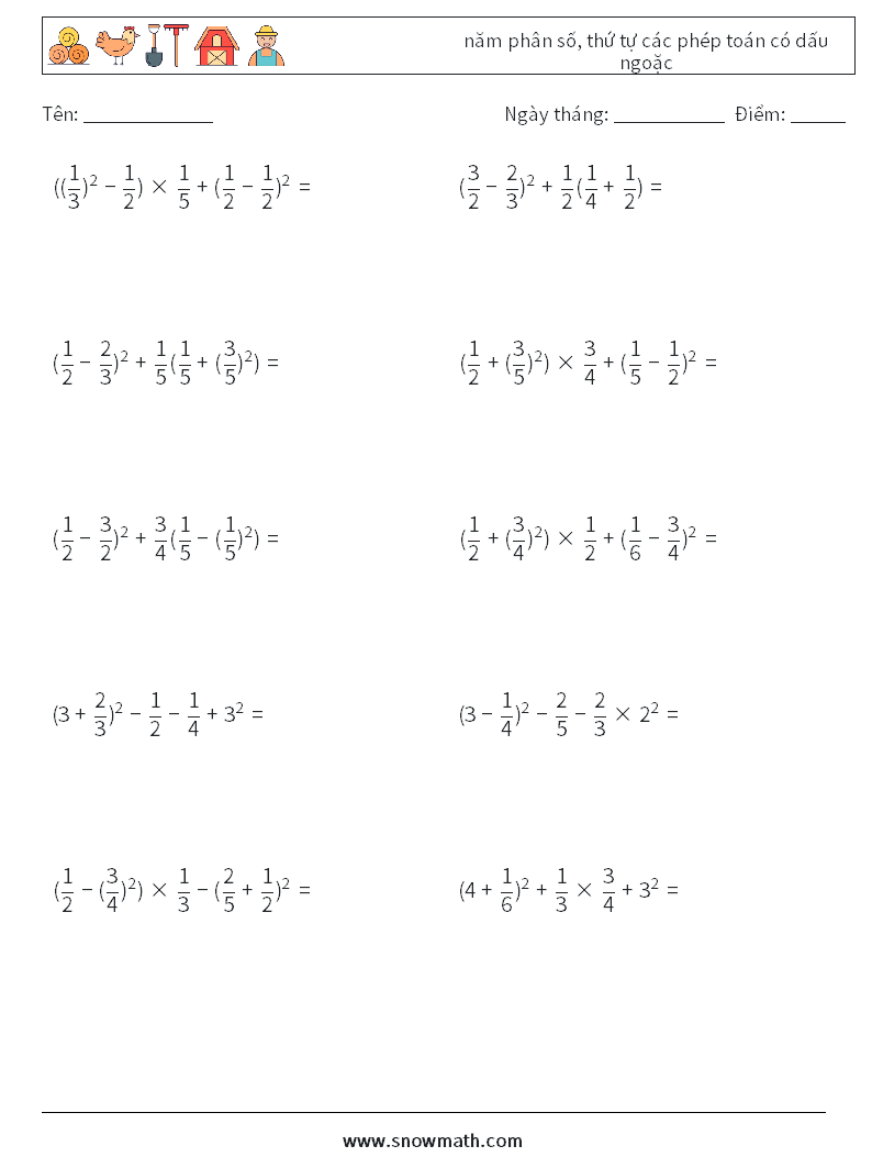 (10) năm phân số, thứ tự các phép toán có dấu ngoặc Bảng tính toán học 8