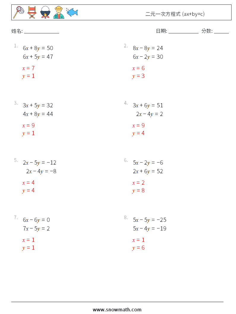 二元一次方程式 (ax+by=c) 数学练习题 14 问题,解答