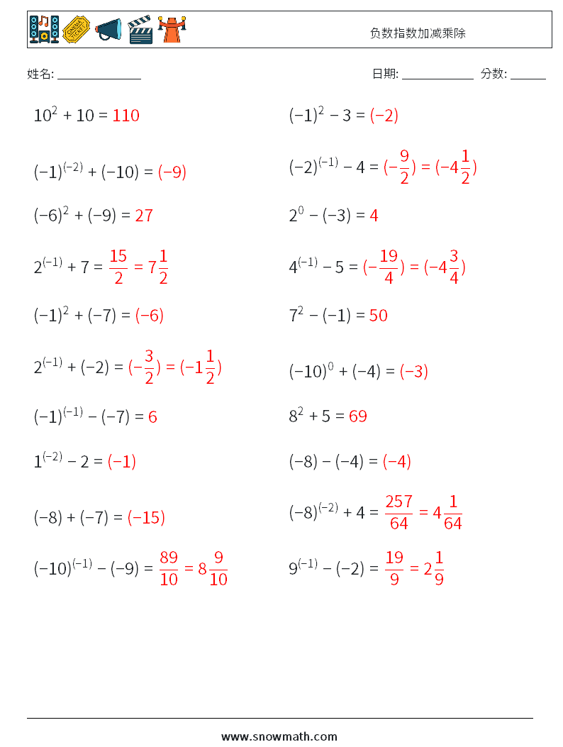 负数指数加减乘除 数学练习题 4 问题,解答