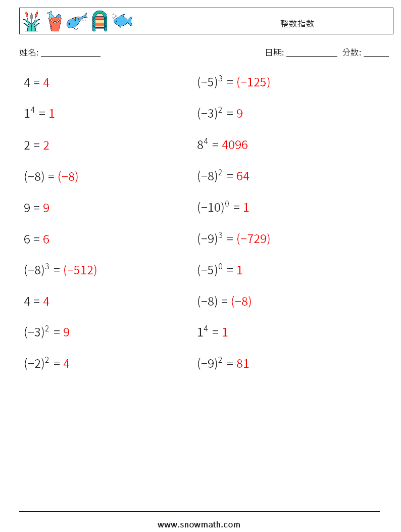 整数指数 数学练习题 3 问题,解答