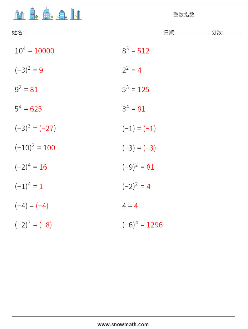 整数指数 数学练习题 6 问题,解答