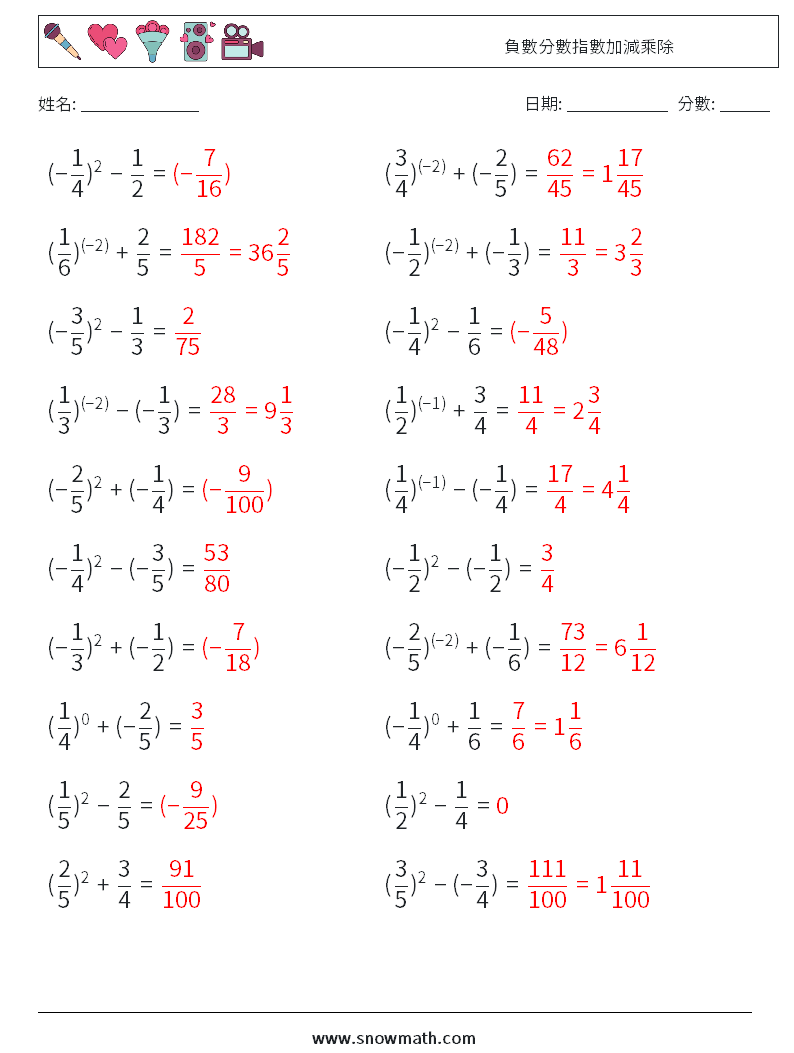 負數分數指數加減乘除 數學練習題 6 問題,解答