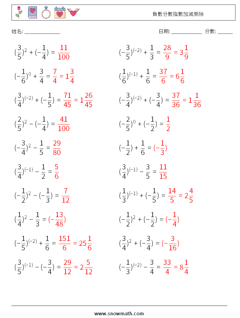 負數分數指數加減乘除 數學練習題 7 問題,解答