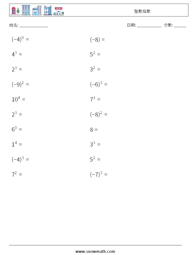 整數指數 數學練習題 6