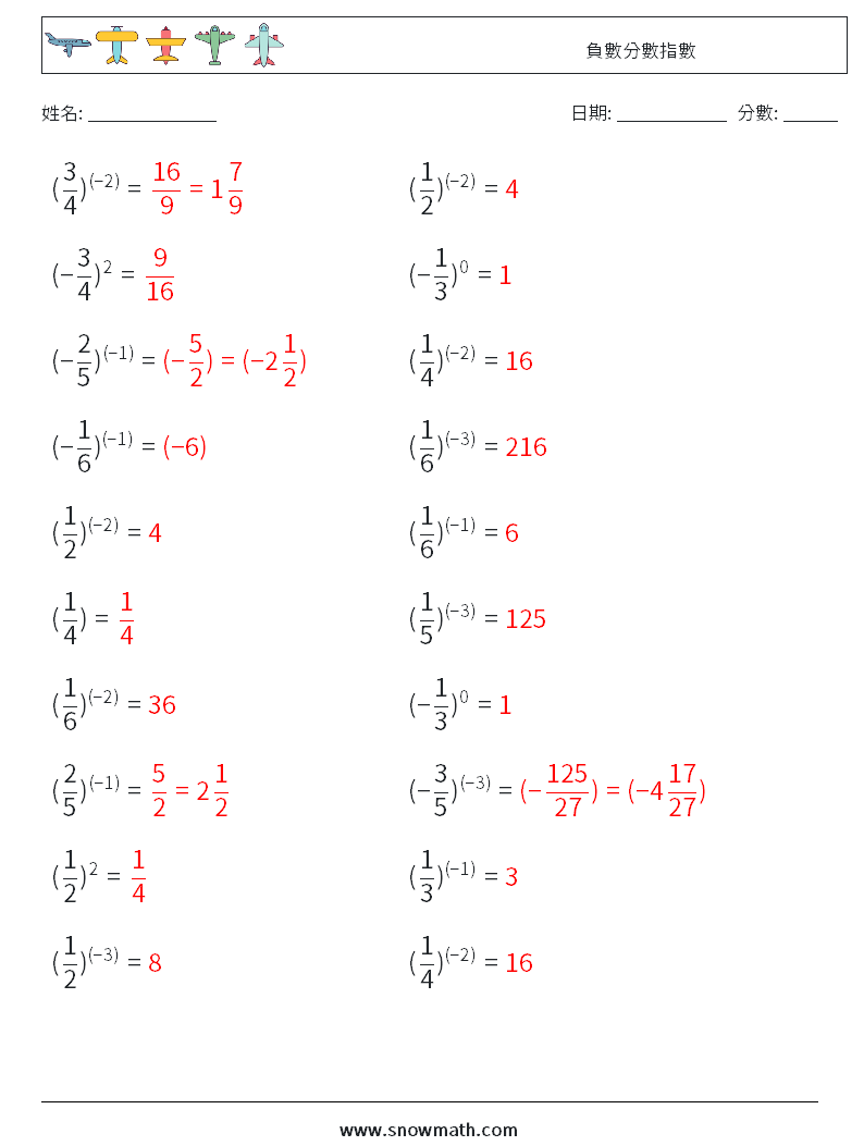 負數分數指數 數學練習題 4 問題,解答