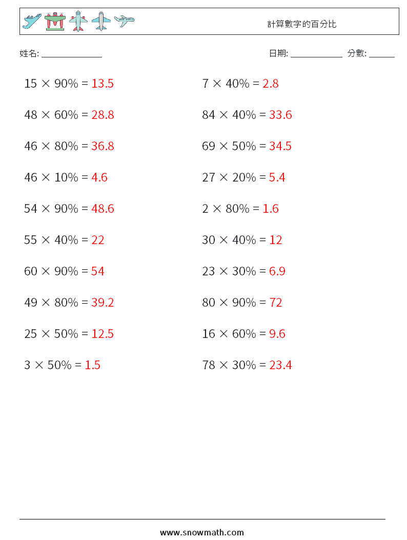 計算數字的百分比數學練習題3兒童數學練習國小國中數學練習題題庫下載列印 教學學習解答